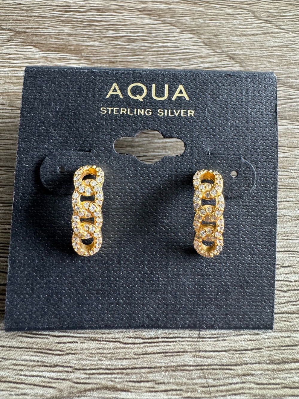 Aqua Pave Link Half Hoop Earrings
